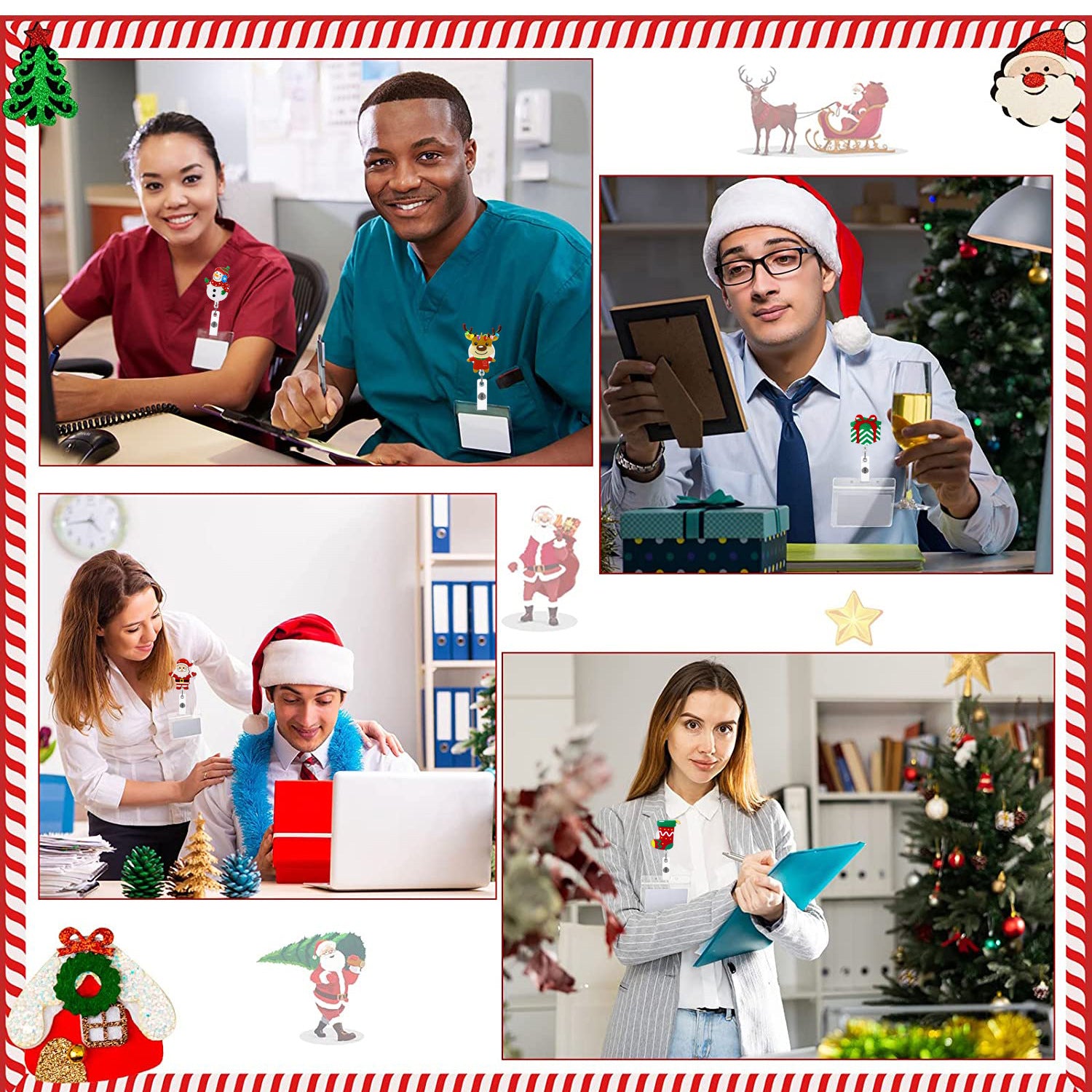 Wholesale Christmas acrylic glitter snowman Christmas tree telescopic clip rotating easy pull buckle